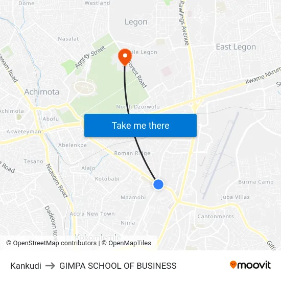 Kankudi to GIMPA SCHOOL OF BUSINESS map