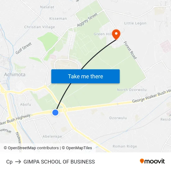Cp to GIMPA SCHOOL OF BUSINESS map