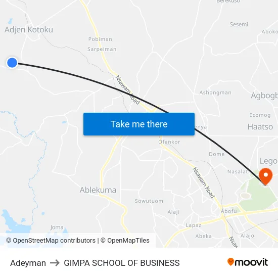Adeyman to GIMPA SCHOOL OF BUSINESS map