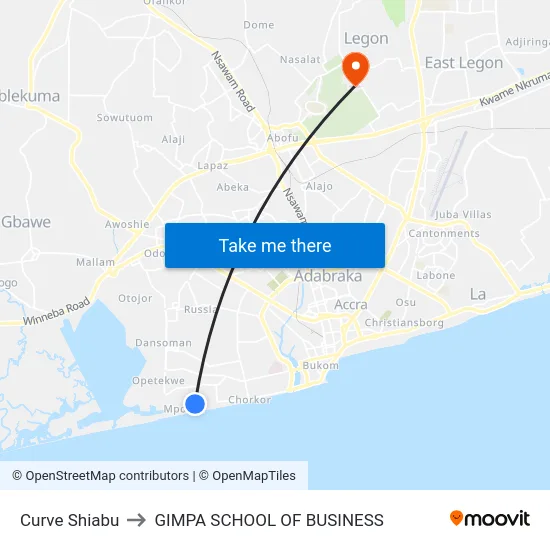 Curve Shiabu to GIMPA SCHOOL OF BUSINESS map