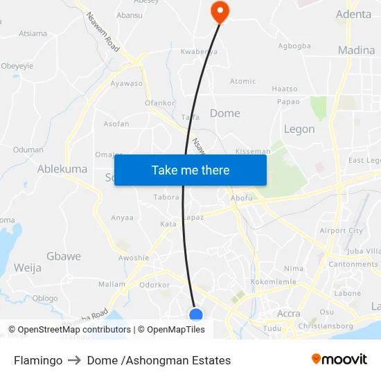 Flamingo to Dome /Ashongman Estates map