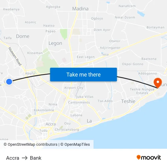 Accra to Bank map
