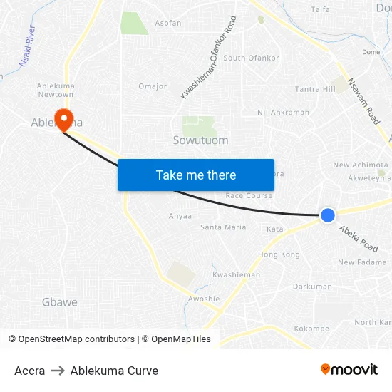 Accra to Ablekuma Curve map