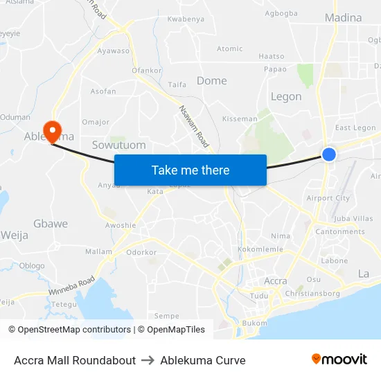 Accra Mall Roundabout to Ablekuma Curve map