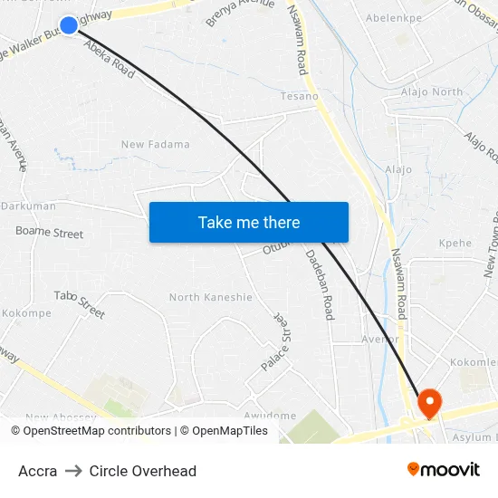 Accra to Circle Overhead map