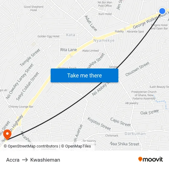Accra to Kwashieman map