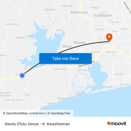 Awutu Efutu Senya to Kwashieman map