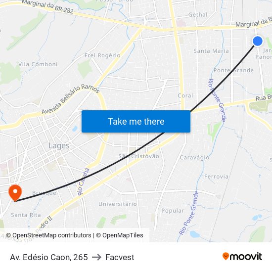 Av. Edésio Caon, 265 to Facvest map