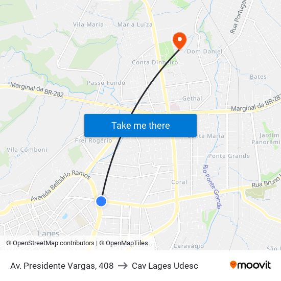 Av. Presidente Vargas, 408 to Cav Lages Udesc map