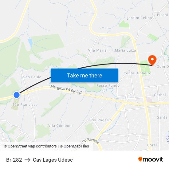 Br-282 to Cav Lages Udesc map