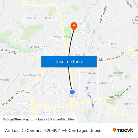 Av. Luís De Camões, 320-392 to Cav Lages Udesc map