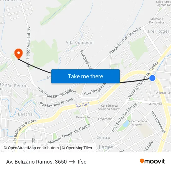 Av. Belizário Ramos, 3650 to Ifsc map