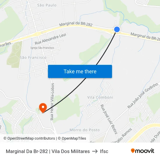Marginal Da Br-282 | Vila Dos Militares to Ifsc map