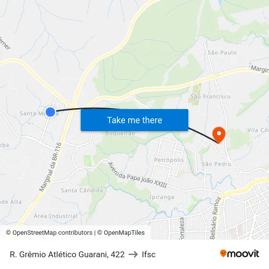 R. Grêmio Atlético Guarani, 422 to Ifsc map