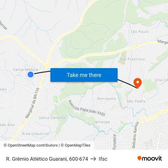 R. Grêmio Atlético Guarani, 600-674 to Ifsc map