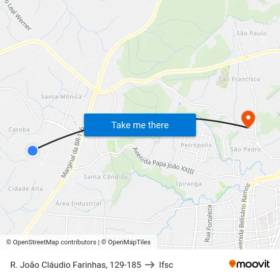 R. João Cláudio Farinhas, 129-185 to Ifsc map