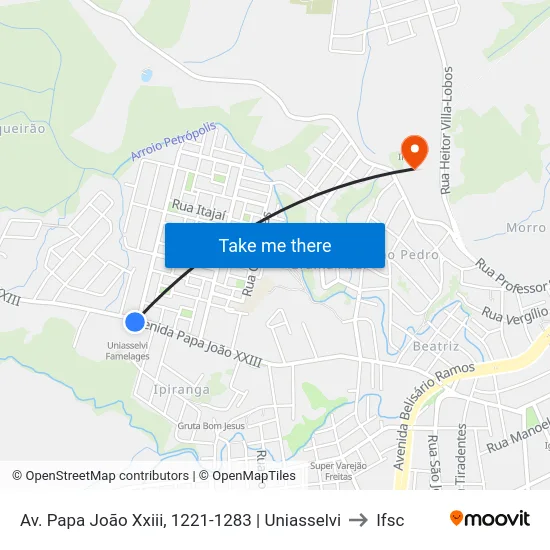 Av. Papa João Xxiii, 1221-1283 | Uniasselvi to Ifsc map