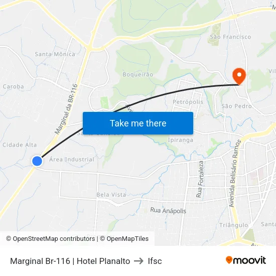 Marginal Br-116 | Hotel Planalto to Ifsc map