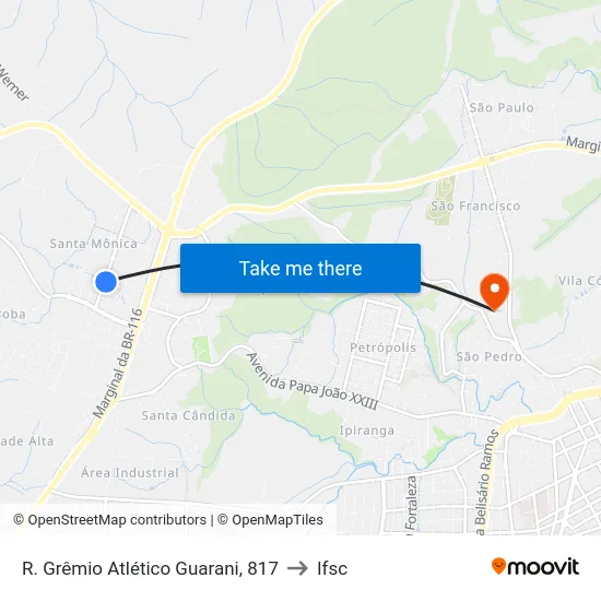 R. Grêmio Atlético Guarani, 817 to Ifsc map