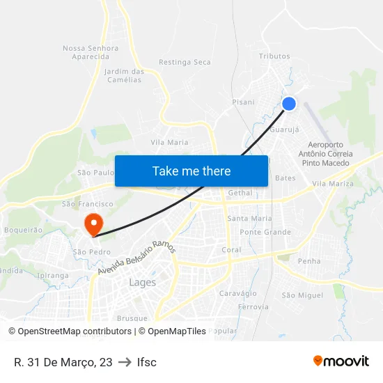 R. 31 De Março, 23 to Ifsc map