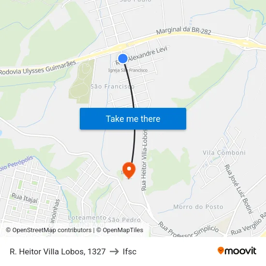 R. Heitor Villa Lobos, 1327 to Ifsc map