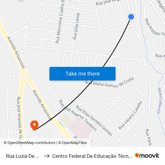 Rua Luzia De Rezende, 210 to Centro Federal De Educação Técnica - Cefet - Campus Araxá map