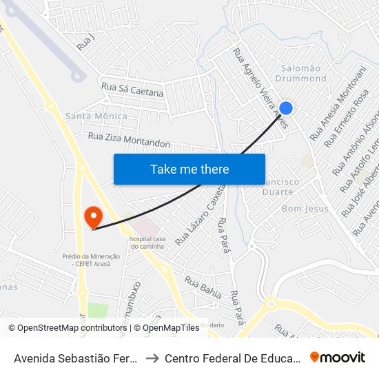 Avenida Sebastião Ferreira Pinto, 470 | Comercial Rafa to Centro Federal De Educação Técnica - Cefet - Campus Araxá map