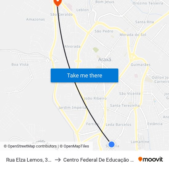 Rua Elza Lemos, 371 | Bar Ponto Certo to Centro Federal De Educação Técnica - Cefet - Campus Araxá map