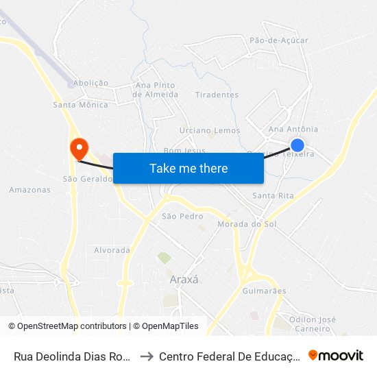 Rua Deolinda Dias Rosa, 450 | Escola Aziz J. Chaier to Centro Federal De Educação Técnica - Cefet - Campus Araxá map