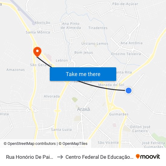 Rua Honório De Paiva Abreu, 300 | Correios to Centro Federal De Educação Técnica - Cefet - Campus Araxá map