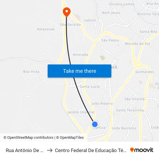 Rua Antônio De Castro Alves, 97 to Centro Federal De Educação Técnica - Cefet - Campus Araxá map