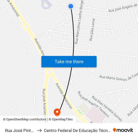 Rua José Pinto Da Silva, 70 to Centro Federal De Educação Técnica - Cefet - Campus Araxá map