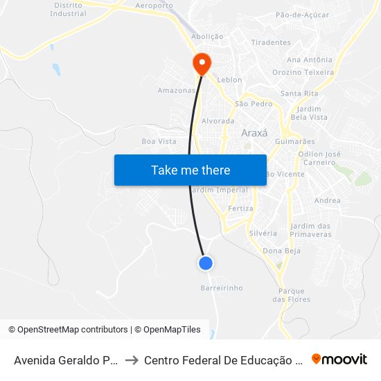 Avenida Geraldo Porfírio Botelho, 2008 to Centro Federal De Educação Técnica - Cefet - Campus Araxá map