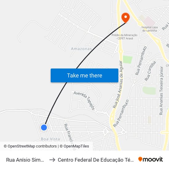 Rua Anísio Simões Borges, 320 to Centro Federal De Educação Técnica - Cefet - Campus Araxá map