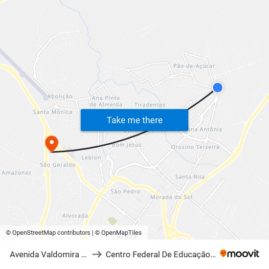 Avenida Valdomira Lemos Guimarães, 970 to Centro Federal De Educação Técnica - Cefet - Campus Araxá map