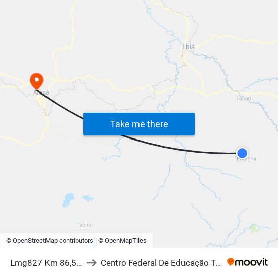 Lmg827 Km 86,5 | Sentido Pratinha to Centro Federal De Educação Técnica - Cefet - Campus Araxá map