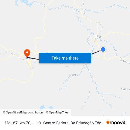Mg187 Km 70,4 | Sentido Ibiá to Centro Federal De Educação Técnica - Cefet - Campus Araxá map