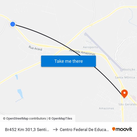 Br452 Km 301,3 Sentido Leste | Matadouro - Via Verde to Centro Federal De Educação Técnica - Cefet - Campus Araxá map