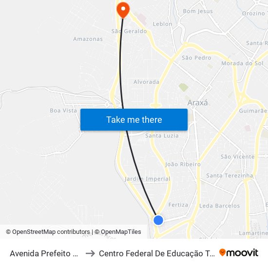 Avenida Prefeito Aracely De Paula, 45 to Centro Federal De Educação Técnica - Cefet - Campus Araxá map