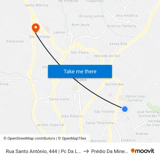 Rua Santo Antônio, 444 | Pc Da Linha 01 - São Geraldo/Santo Antônio to Prédio Da Mineração - Cefet Araxá map