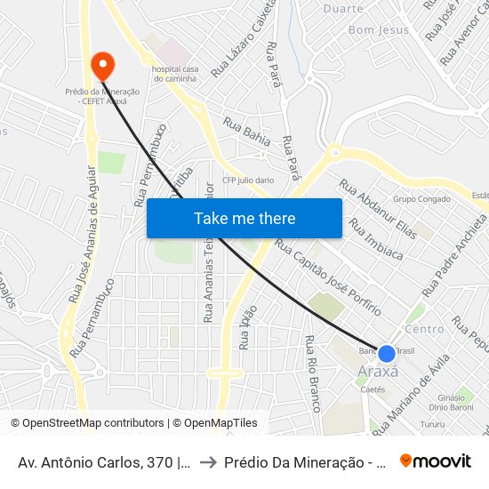 Av. Antônio Carlos, 370 | Banco Itaú to Prédio Da Mineração - Cefet Araxá map