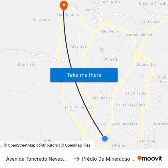 Avenida Tancredo Neves, 200 | Expominas to Prédio Da Mineração - Cefet Araxá map