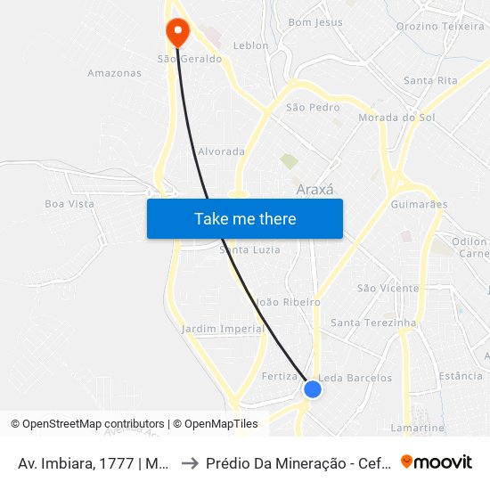 Av. Imbiara, 1777 | Mega Mix to Prédio Da Mineração - Cefet Araxá map