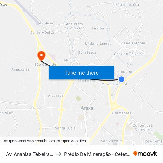 Av. Ananias Teixeira, 122 to Prédio Da Mineração - Cefet Araxá map