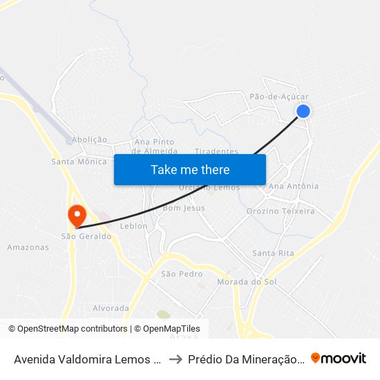 Avenida Valdomira Lemos Guimarães, 1150 to Prédio Da Mineração - Cefet Araxá map