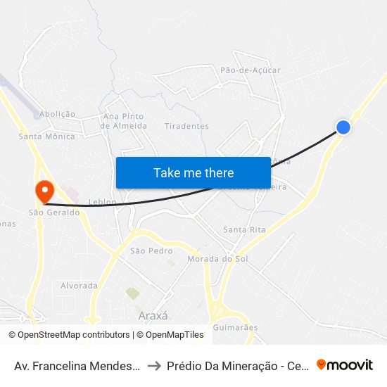 Av. Francelina Mendes Teixeira to Prédio Da Mineração - Cefet Araxá map