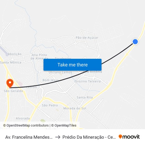 Av. Francelina Mendes Teixeira to Prédio Da Mineração - Cefet Araxá map