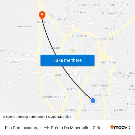 Rua Dominicanos, 387 to Prédio Da Mineração - Cefet Araxá map