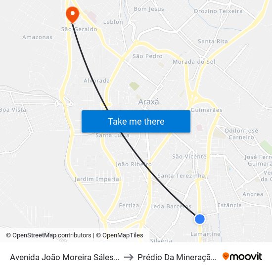 Avenida João Moreira Sáles, 445 | Casa França to Prédio Da Mineração - Cefet Araxá map
