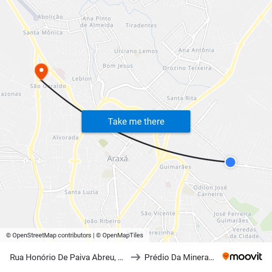 Rua Honório De Paiva Abreu, 881 | Residencial Bocaina to Prédio Da Mineração - Cefet Araxá map